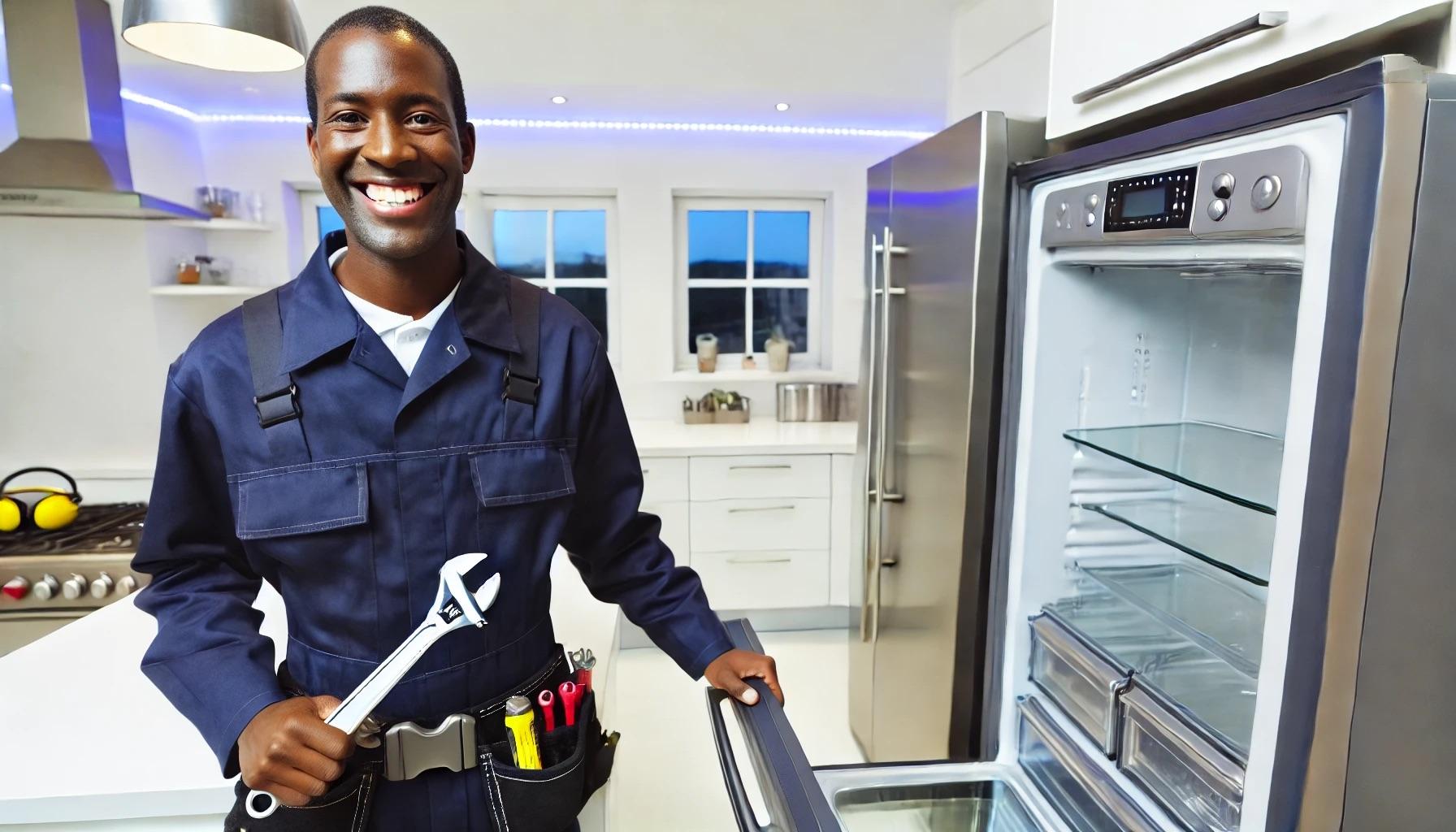 A happy African American appliance repair technician.