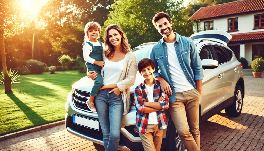 A family that is happy because they lowered their bills with an affordable auto insurance policy